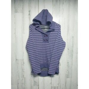 Women’s MOUNTAIN HARDWEAR Medium Hooded Sweater Striped Blue Wool Blend Purple